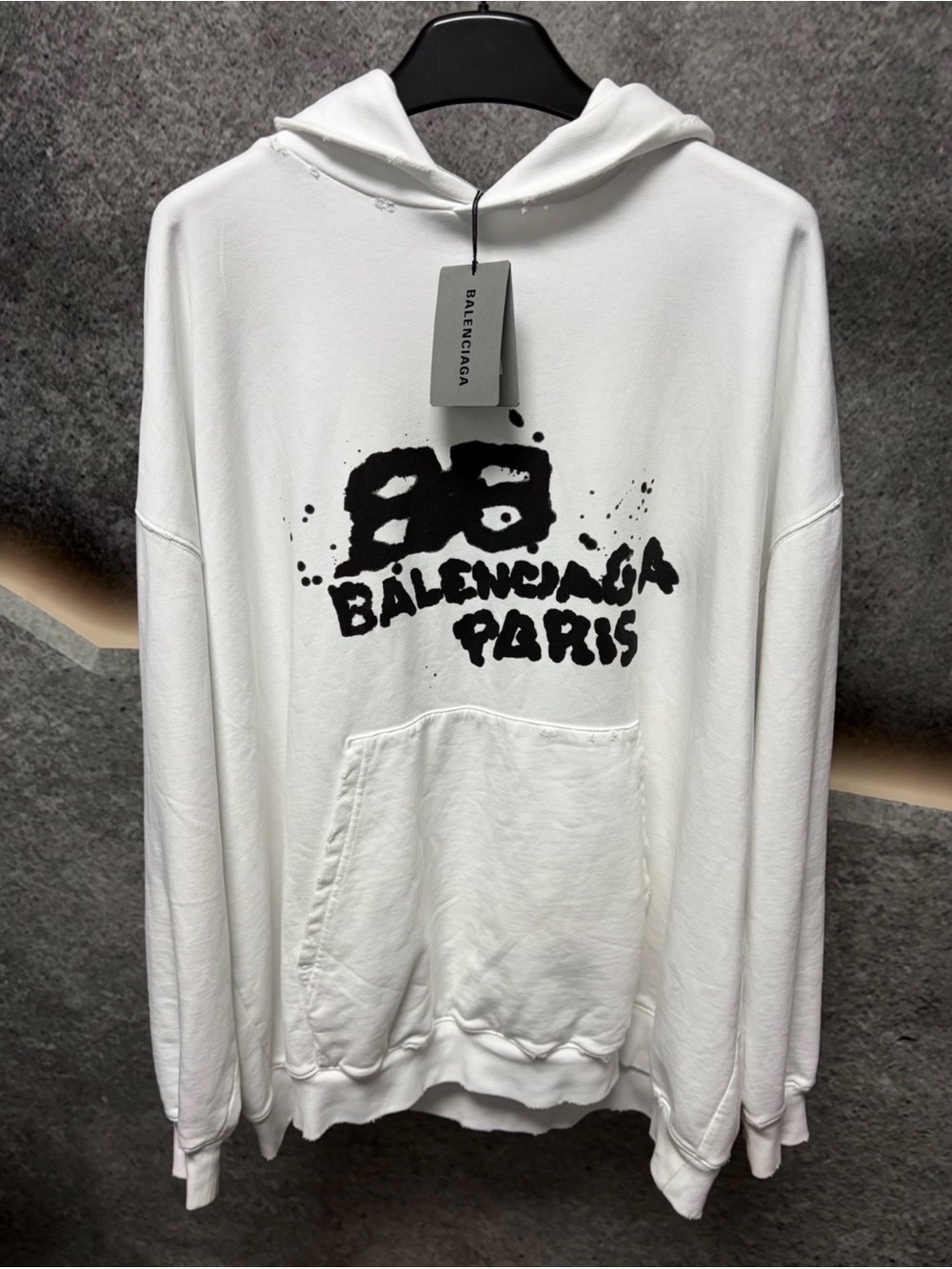 Balenciaga White Hoodie with Black Graphic Logo